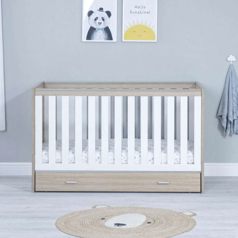 Babymore Veni Cot Bed With Drawer Oak White BabyMonitorsDirect