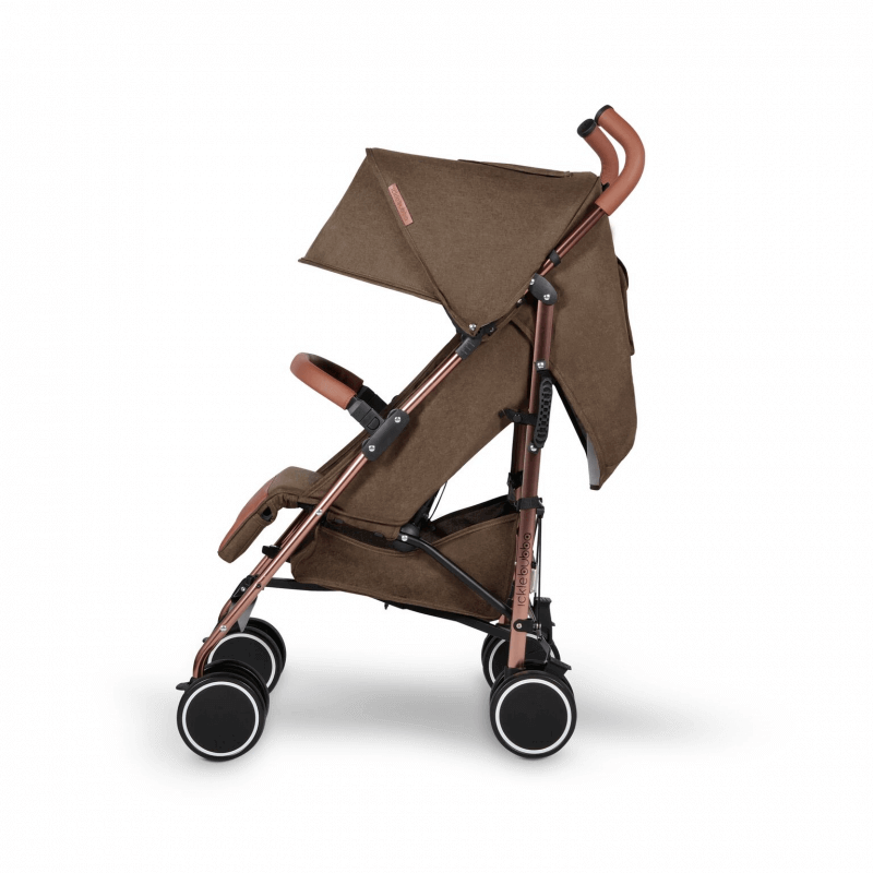 green and rose gold pram