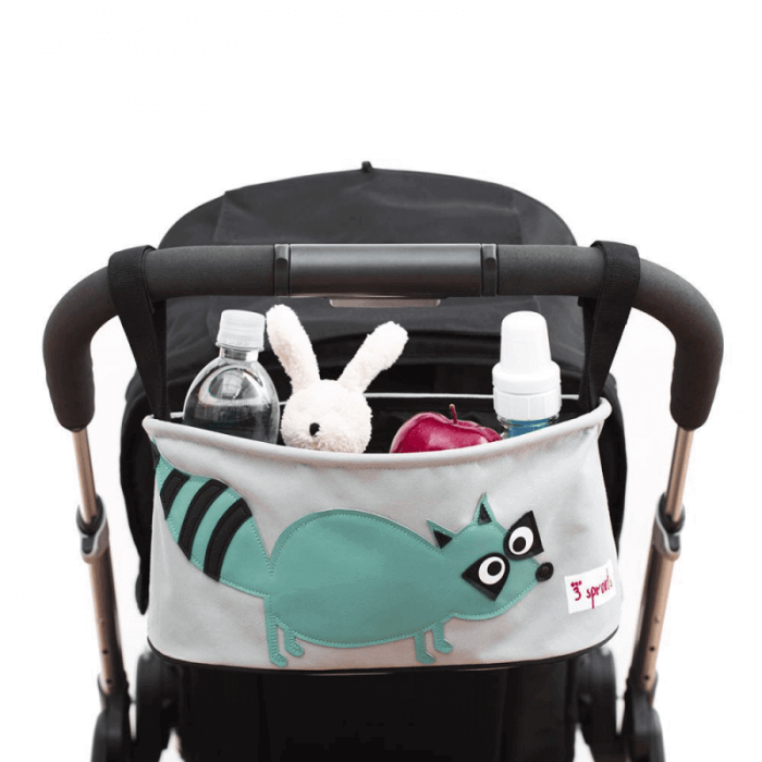 3 Sprouts Stroller Organiser - Raccoon - Front