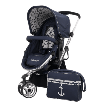 Obaby Chase Switch Stroller - Little Sailor - Left With Bag