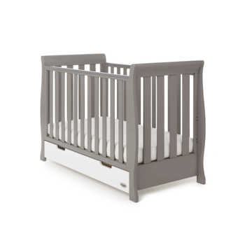 Obaby Stamford Mini Sleigh Cot Bed - Taupe Grey / White