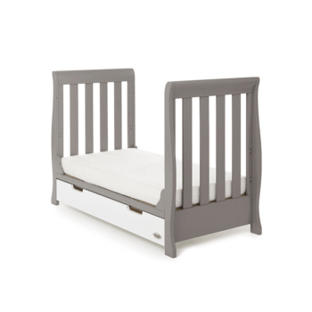 Obaby Stamford Mini Sleigh Cot Bed - Taupe Grey / White - Toddler Bed
