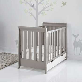 Obaby Stamford Mini Sleigh Cot Bed - Taupe Grey / White - Lifestyle