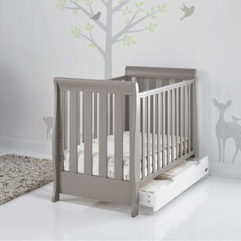 Obaby Stamford Mini Sleigh Cot Bed - Taupe Grey / White - Lifestyle 2