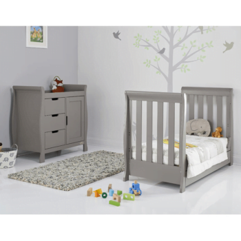 Obaby Stamford Mini Sleigh Cot Bed - Taupe Grey - Lifestyle 2