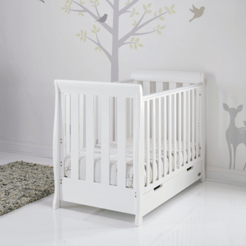 Obaby Stamford Mini Sleigh Cot Bed - White - Lifestyle