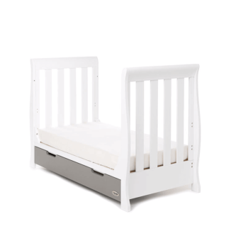Obaby Stamford Mini Sleigh Cot Bed - White / Taupe Grey - Toddler Bed