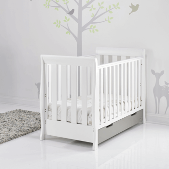 Obaby Stamford Mini Sleigh Cot Bed - White / Taupe Grey - Lifestyle