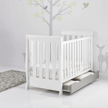Obaby Stamford Mini Sleigh Cot Bed - White / Taupe Grey - Lifestyle 2