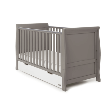 Obaby Stamford Classic Sleigh Cot Bed - Taupe Grey / White