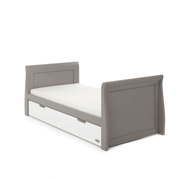 Obaby Stamford Classic Sleigh Cot Bed - Taupe Grey / White - Toddler Bed