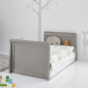 Obaby Stamford Classic Sleigh Cot Bed - Taupe Grey / White - Lifestyle