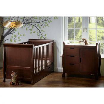 Obaby Stamford Classic Sleigh Cot Bed - Walnut - Lifestyle