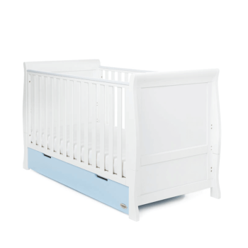Obaby Stamford Classic Sleigh Cot Bed - White / Bonbon Blue