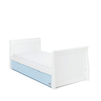 Obaby Stamford Classic Sleigh Cot Bed - White / Bonbon Blue - Toddler Bed