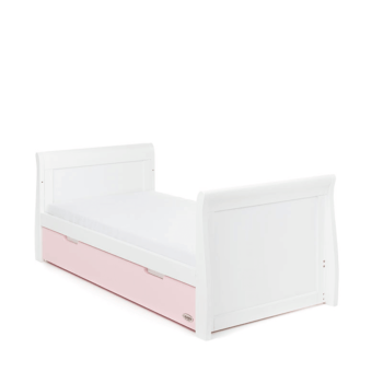 Obaby Stamford Classic Sleigh Cot Bed - White / Eton Mess - Toddler Cot