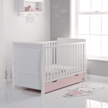 Obaby Stamford Classic Sleigh Cot Bed - White / Eton Mess - Lifestyle