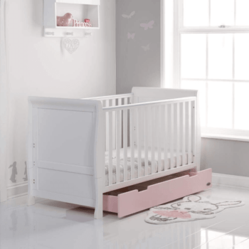 Obaby Stamford Classic Sleigh Cot Bed - White / Eton Mess - Lifestyle 2