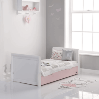 Obaby Stamford Classic Sleigh Cot Bed - White / Eton Mess - Lifestyle 3