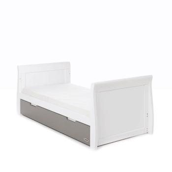 Obaby Stamford Classic Sleigh Cot Bed - White / Taupe Grey - Toddler Bed