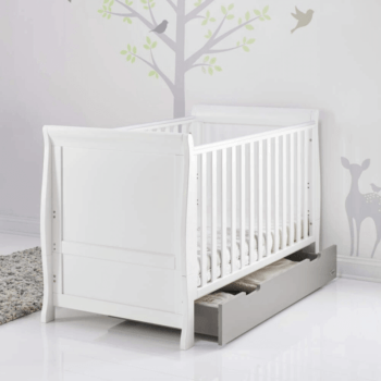 Obaby Stamford Classic Sleigh Cot Bed - White / Taupe Grey - Lifestyle 2