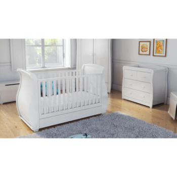 Babymore Bel Sleigh 3 Piece Room Set With Deluxe Mattress White