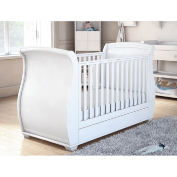 Bel Sleigh Dropside Cot Bed with Drawer - White 1