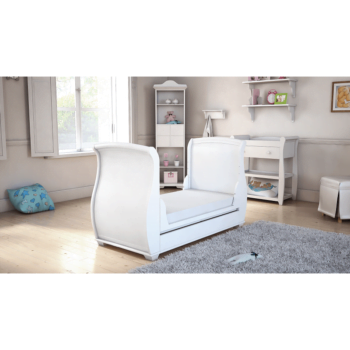 Bel Sleigh Dropside Cot Bed with Drawer - White 12