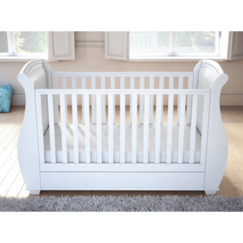 Bel Sleigh Dropside Cot Bed with Drawer - White 2