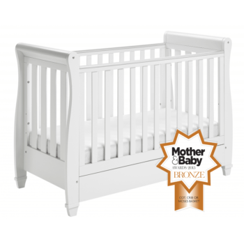 Eva Sleigh Dropside Cot Bed with Drawer - White 1