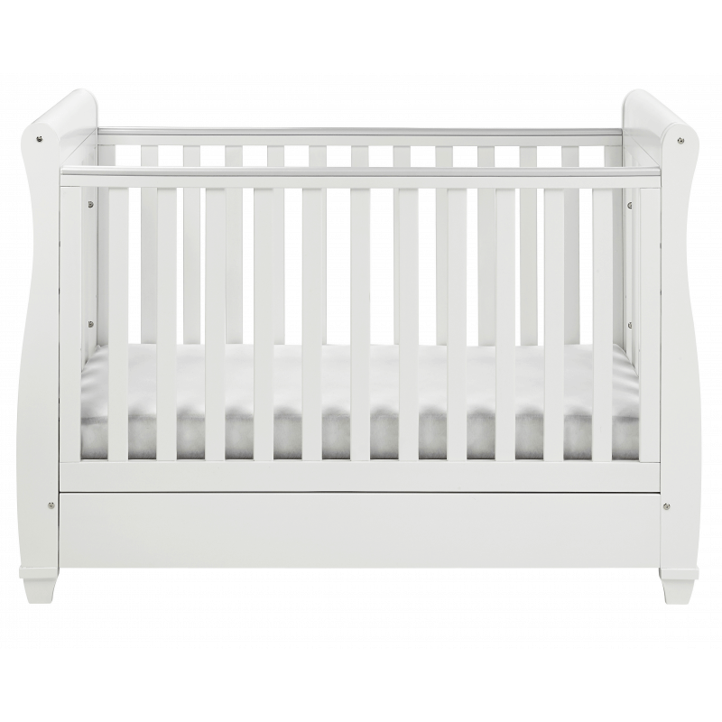 Eva Sleigh Dropside Cot Bed with Drawer - White 2