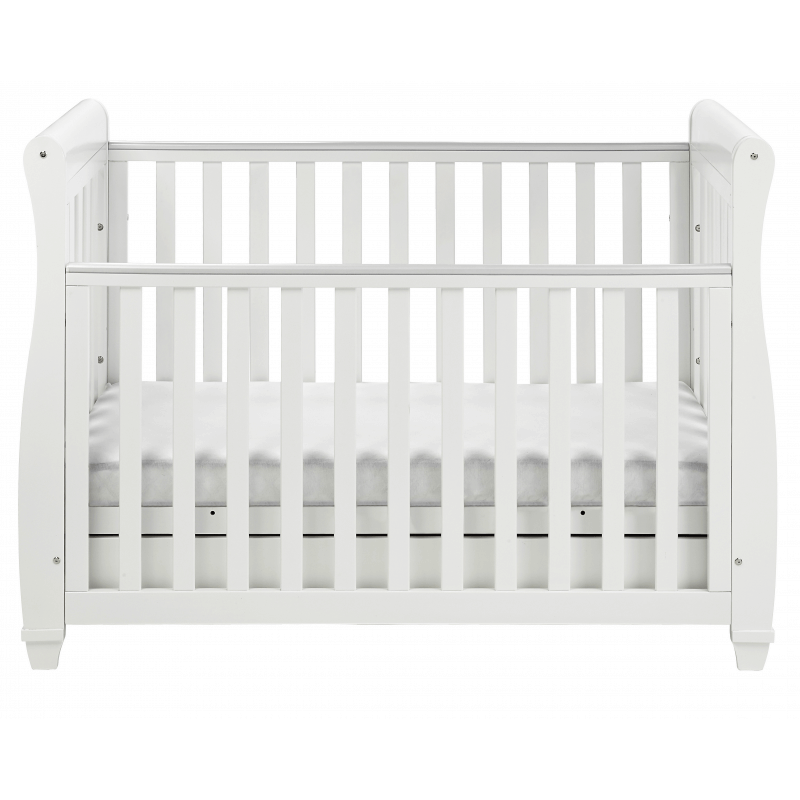 Eva Sleigh Dropside Cot Bed with Drawer - White-4
