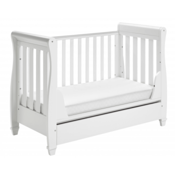 Eva Sleigh Dropside Cot Bed with Drawer - White-5