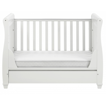 Eva Sleigh Dropside Cot Bed with Drawer - White-6