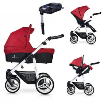 Venicci Soft 3-in-1 Travel System & Isofix Base - Denim Red / White