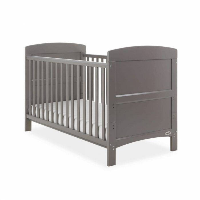 Grace Cot Bed- Taupe Grey- End View Lowest Setting