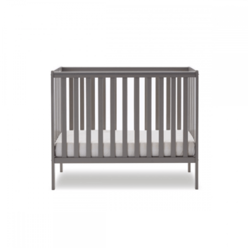 Obaby Bantam Space Saver Cot- Taupe Grey- Side View Height Adjusted to Lowest level