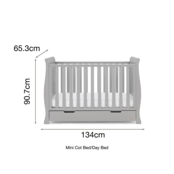 Stamford Mini Sleigh Cot Bed- Warm Grey- Dimensions