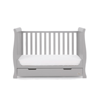 Stamford Mini Sleigh Cot Bed- Warm Grey- Toddler Bed one side removed.