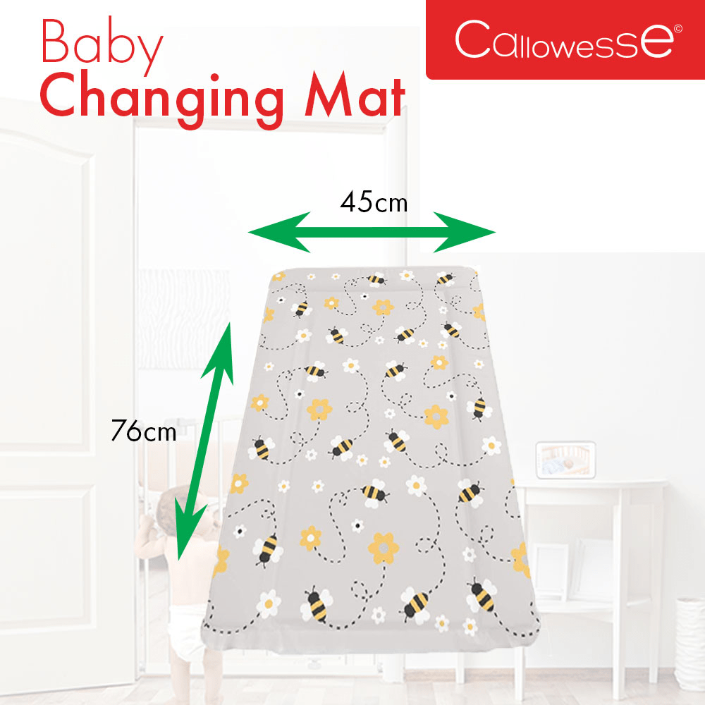 Callowesse Changing Mat Deluxe Waterproof with Raised Edges - Grey Bee