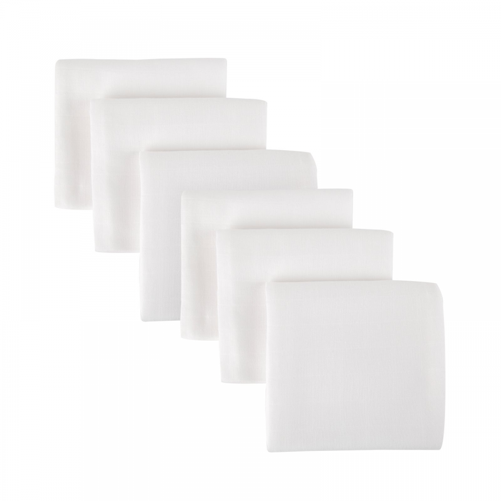 Mother & Baby 6 Pack Cotton Muslins - White