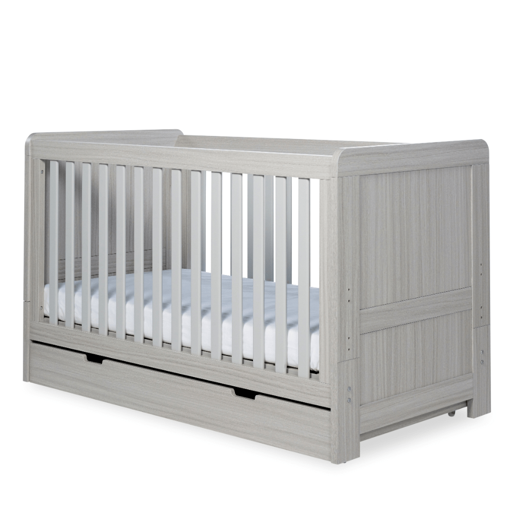 Grey cot with mattress sale