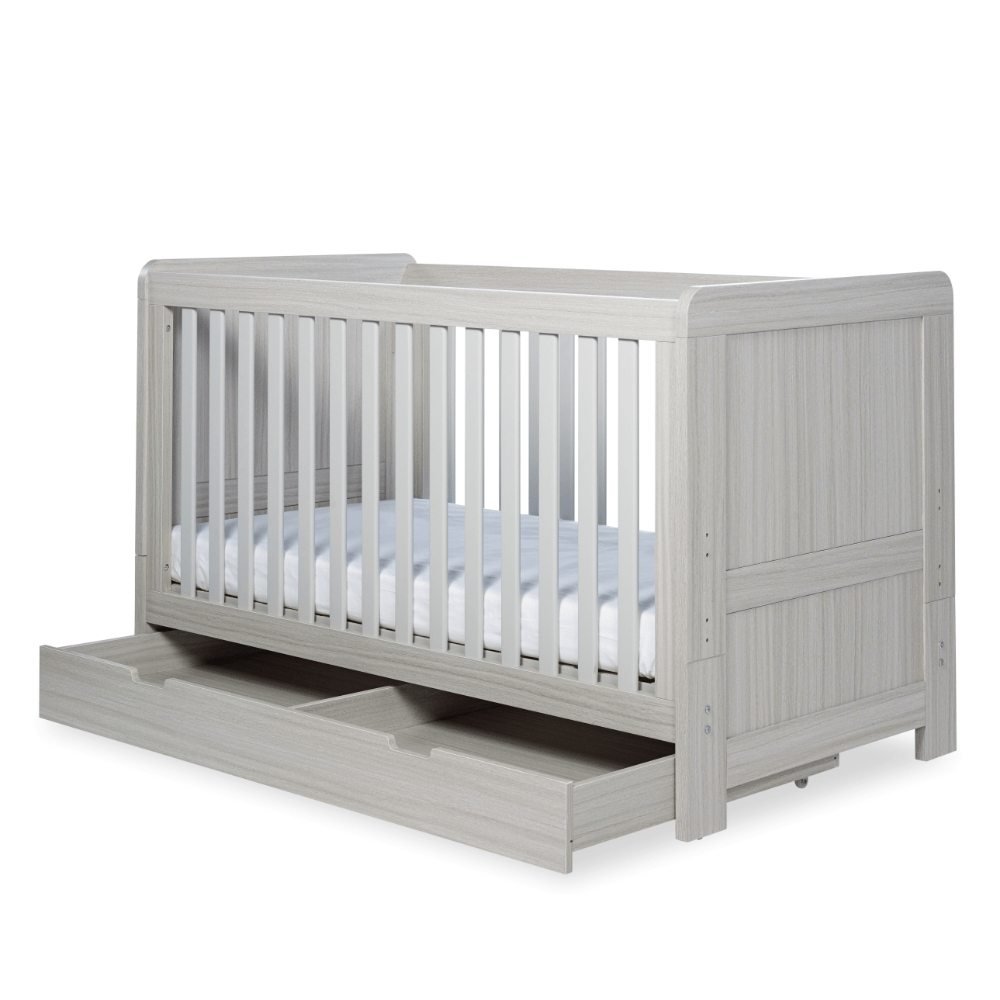 Ickle Bubba Pembrey Cot Bed Under Drawer Foam Mattress Grey Cot