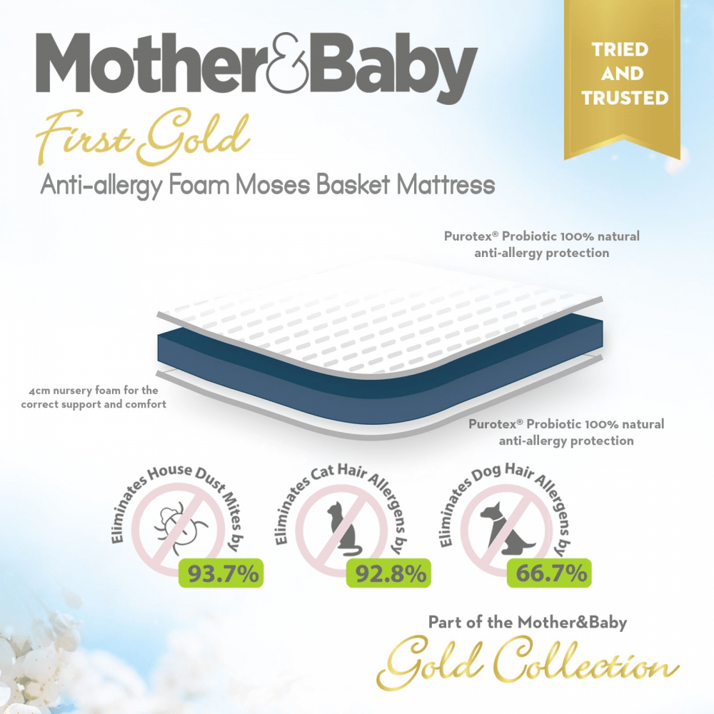 Mother&Baby First Gold Anti-Allergy Foam Moses Mattress - Small 66x28cm