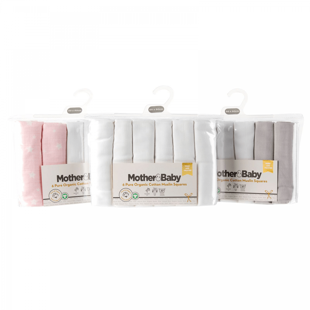 Mother&Baby 6 Pack Cotton Muslins - Pink Star