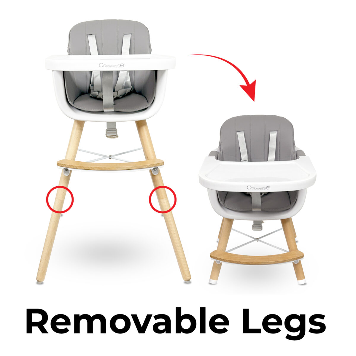 Callowesse Elata 3-in-1 Wooden Scandi Highchair with removable legs