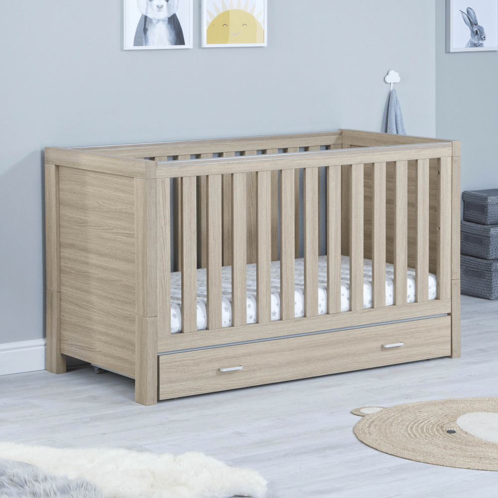 Photos - Cot Babymore Luno  Bed With Drawer - Oak DSR13250OAK 