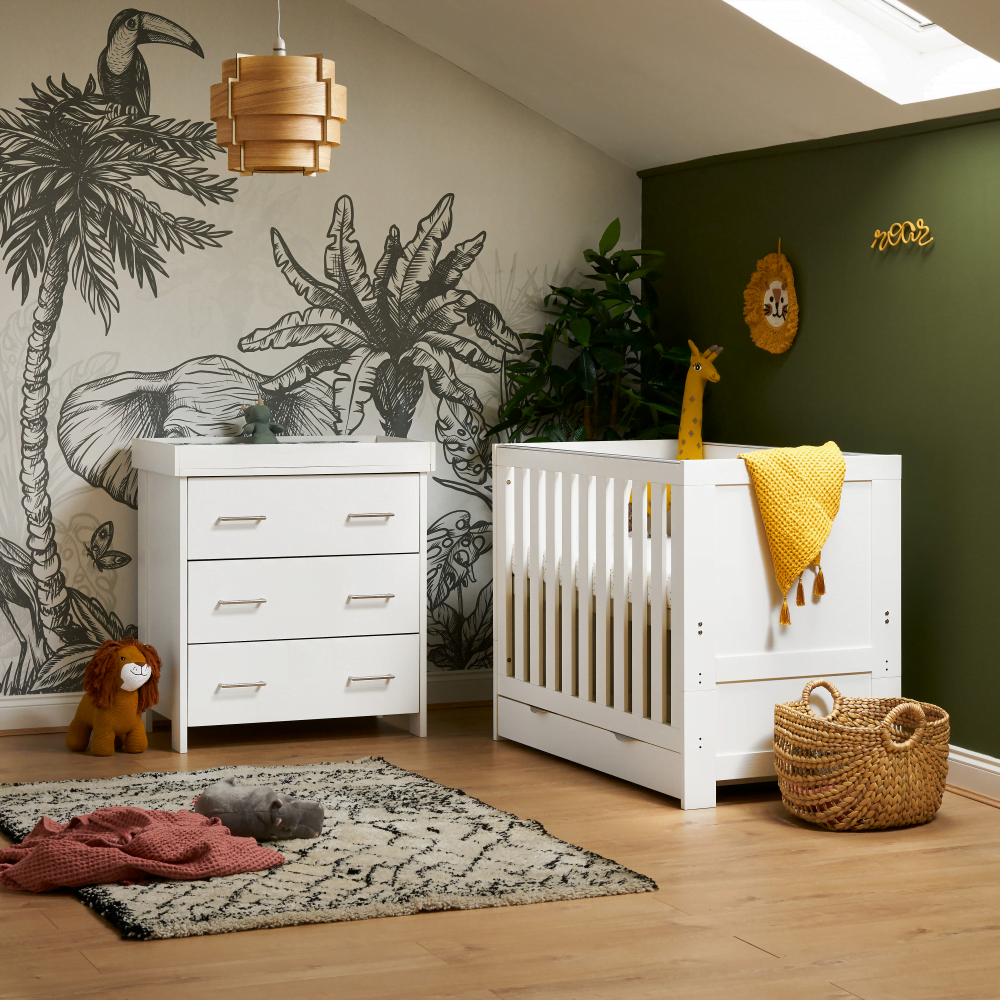 Photos - Cot Obaby Nika Mini 2 Piece Room Set & Underdrawer - White Wash DSR13656 