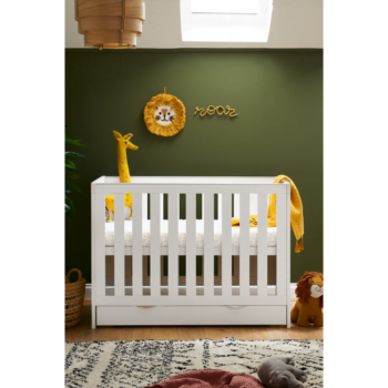 Obaby Nika Mini Cot Bed & Under Drawer- White Wash