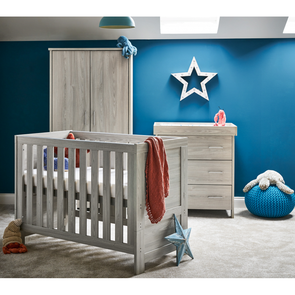 Obaby Nika Mini 3 Piece Room Set Grey Wash Nursery Furniture